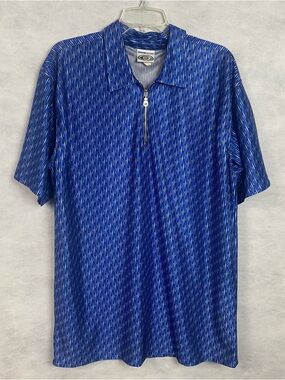 Street Culture Vintage Shirt Men Large Blue Geometric Retro Disco Shimmer USA
